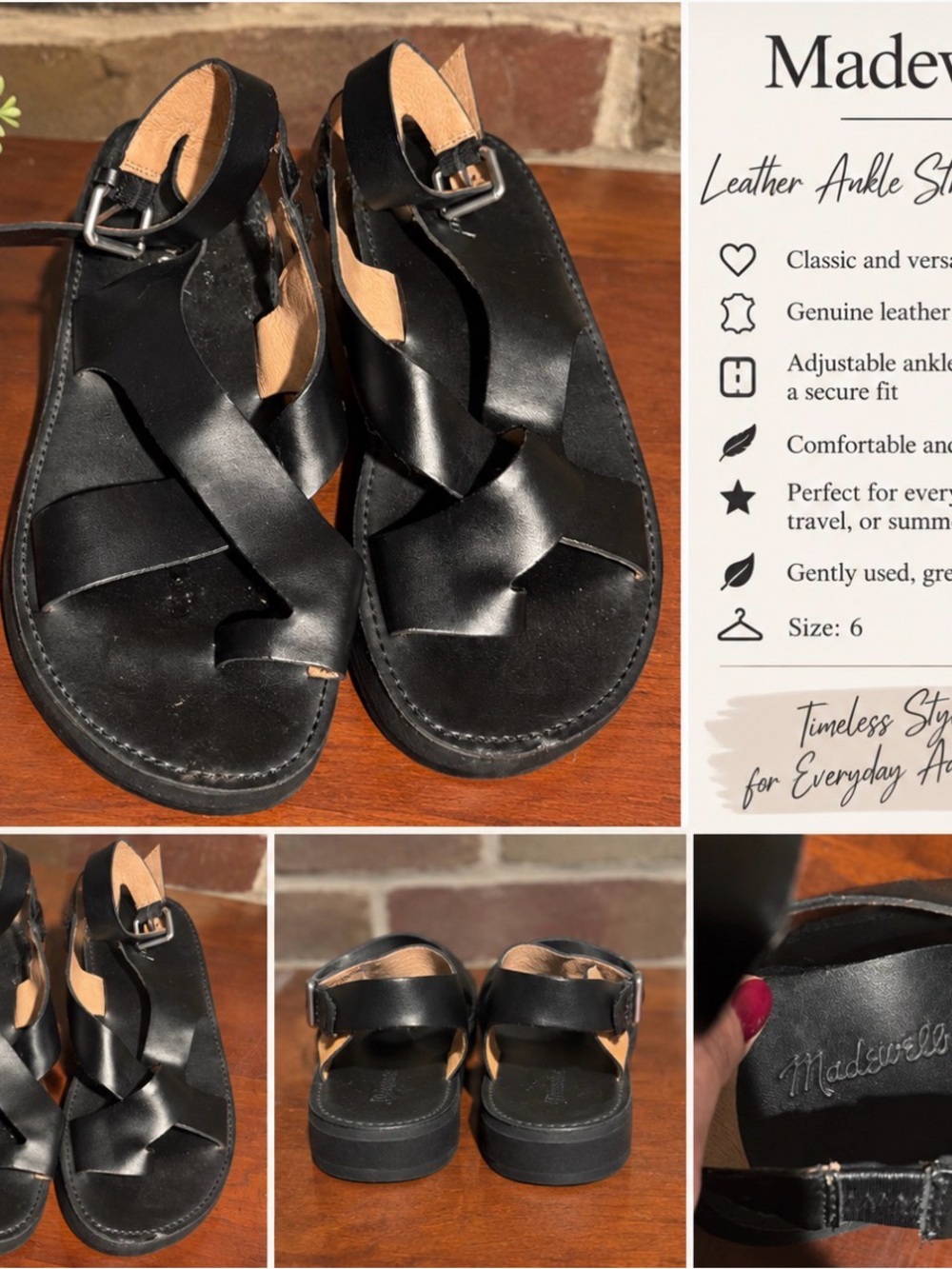 Madewell Black Leather Cross-Strap Ankle Sandals